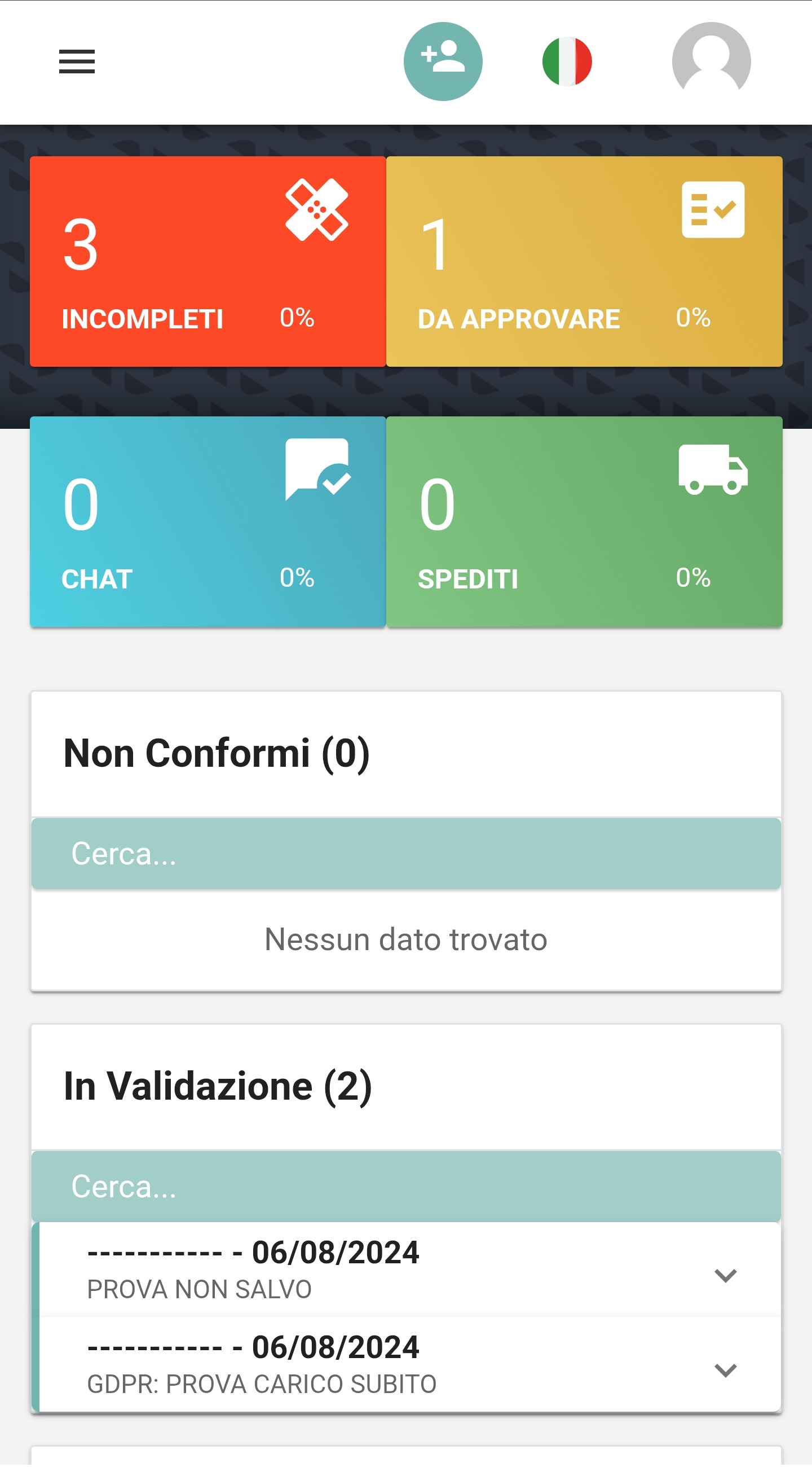 Dashboard Nuvola: il nuovo caso compare tra quelli in validazione